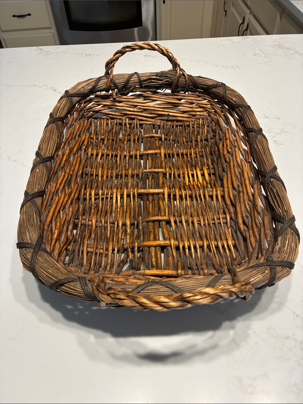 Antique French Willow Wicker Harvest Basket